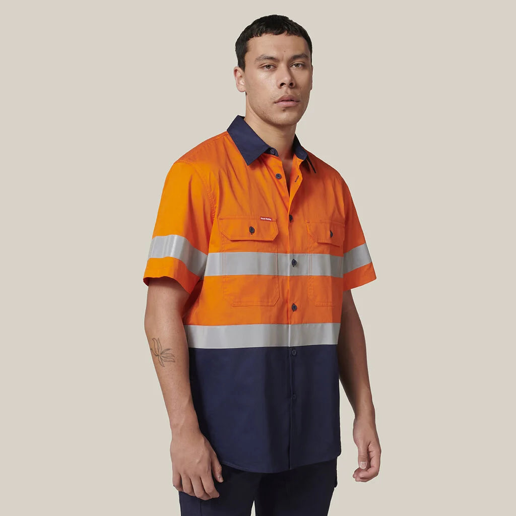 Hard Yakka Mens Hi-Vis Shirt & Comfort Waist Pants Uniform Set Workwear HYSET002
