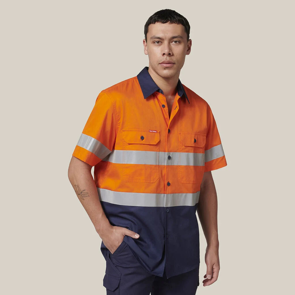 Hard Yakka Mens Hi-Vis Shirt & Comfort Waist Pants Uniform Set Workwear HYSET002