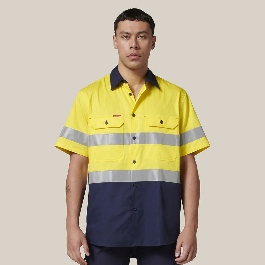 Hard Yakka Mens Hi-Vis Shirt & Comfort Waist Pants Uniform Set Workwear HYSET002