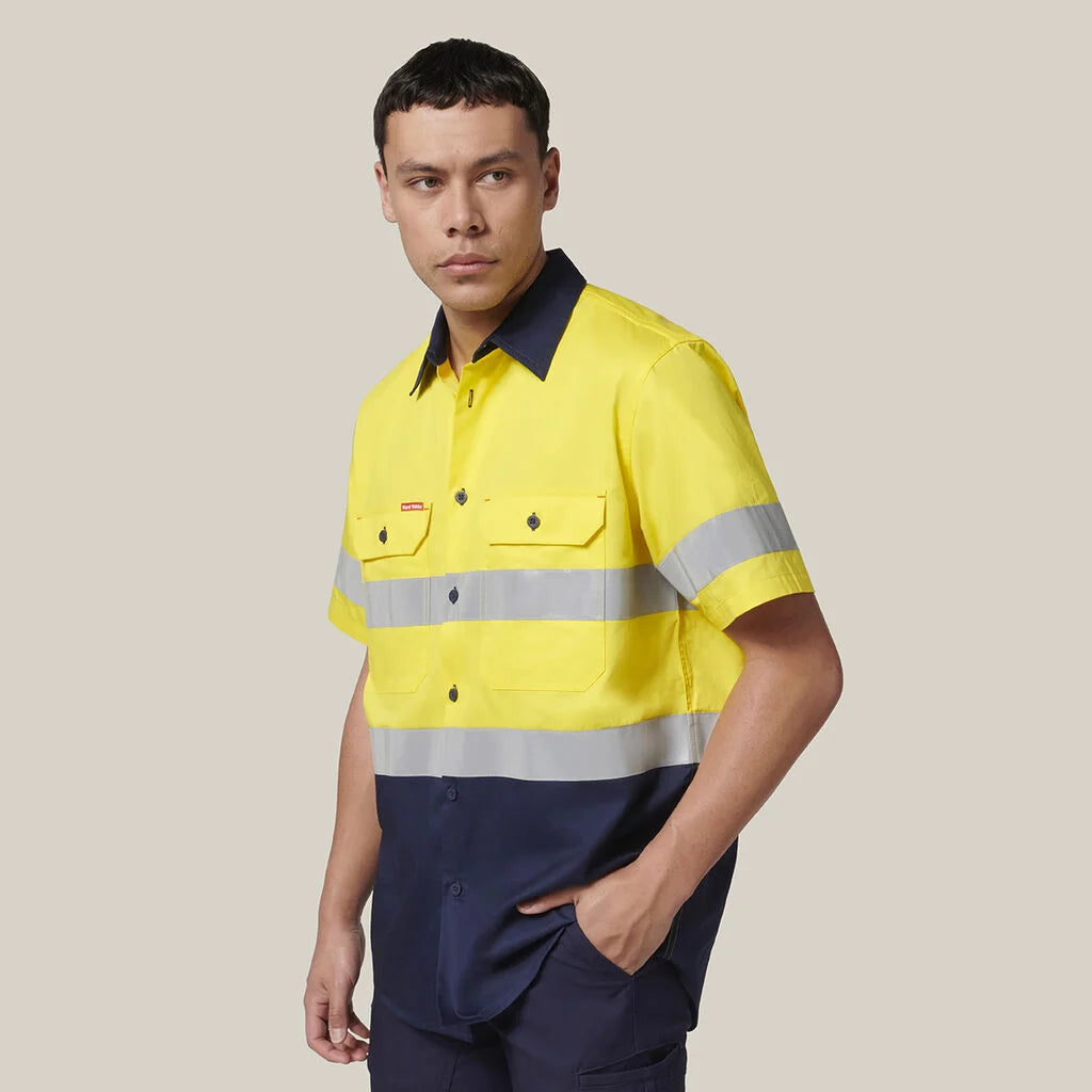 Hard Yakka Mens Hi-Vis Shirt & Comfort Waist Pants Uniform Set Workwear HYSET002
