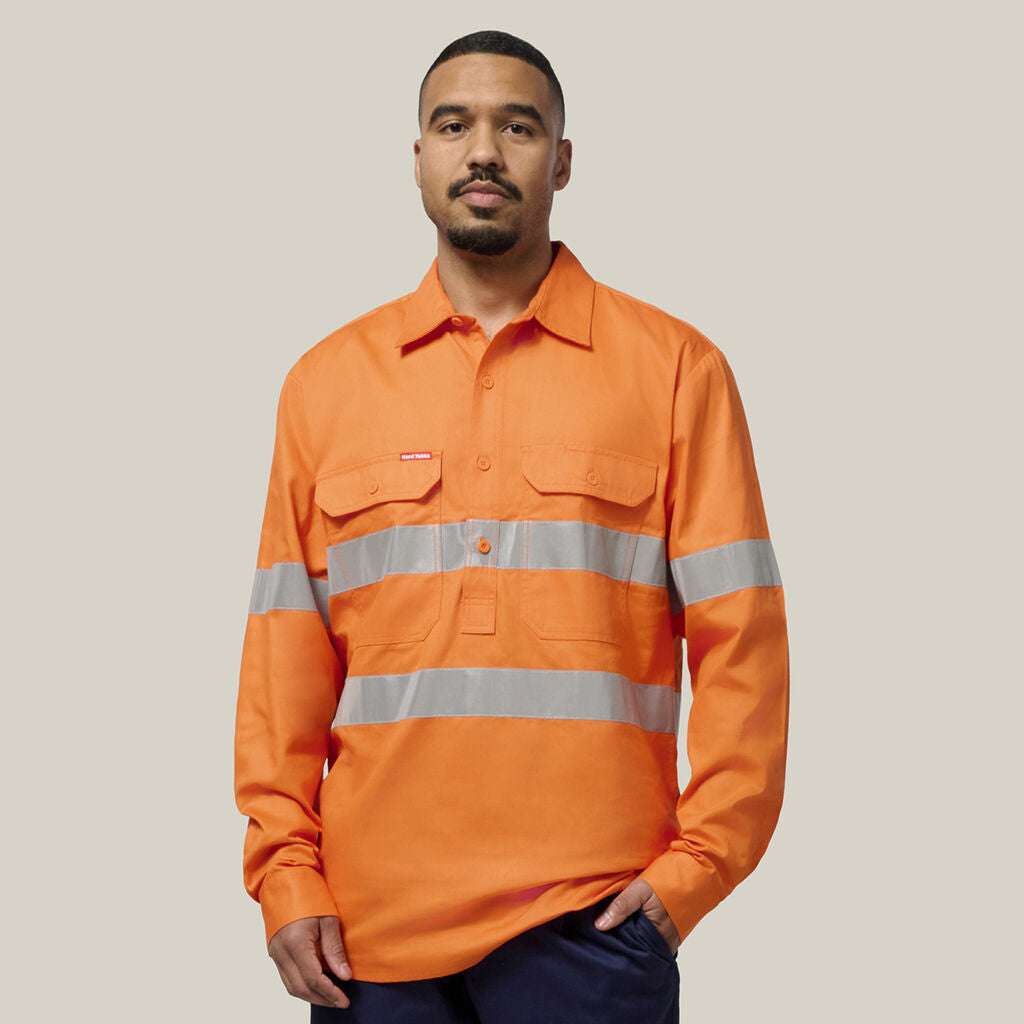 Hard Yakka Mens  Foundations Hi-Vis Closed Front Shirt & Drycool Reflective Pants Uniform Set HYSET007