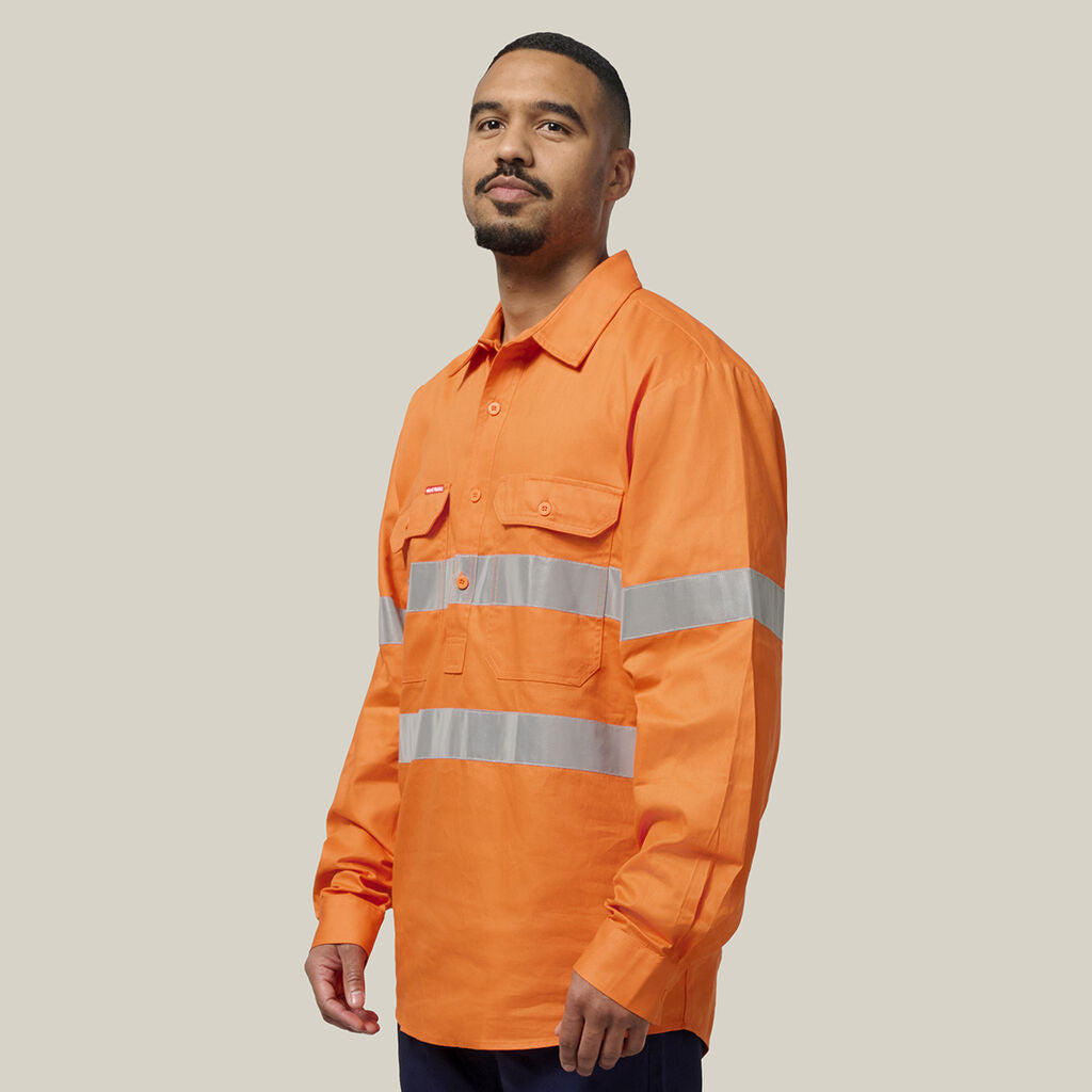 Hard Yakka Mens  Foundations Hi-Vis Closed Front Shirt & Drycool Reflective Pants Uniform Set HYSET007