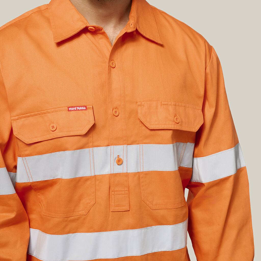 Hard Yakka Mens  Foundations Hi-Vis Closed Front Shirt & Drycool Reflective Pants Uniform Set HYSET007