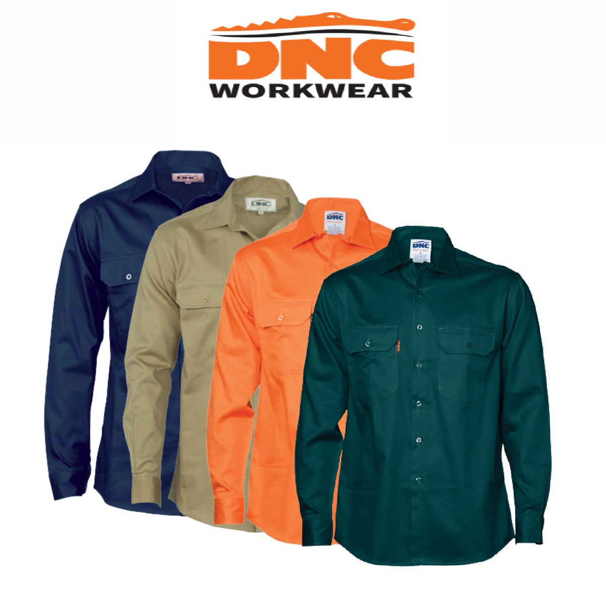 DNC Workwear Close Front Cotton Drill Long Sleeve Shirt Comfortable Work 3204
