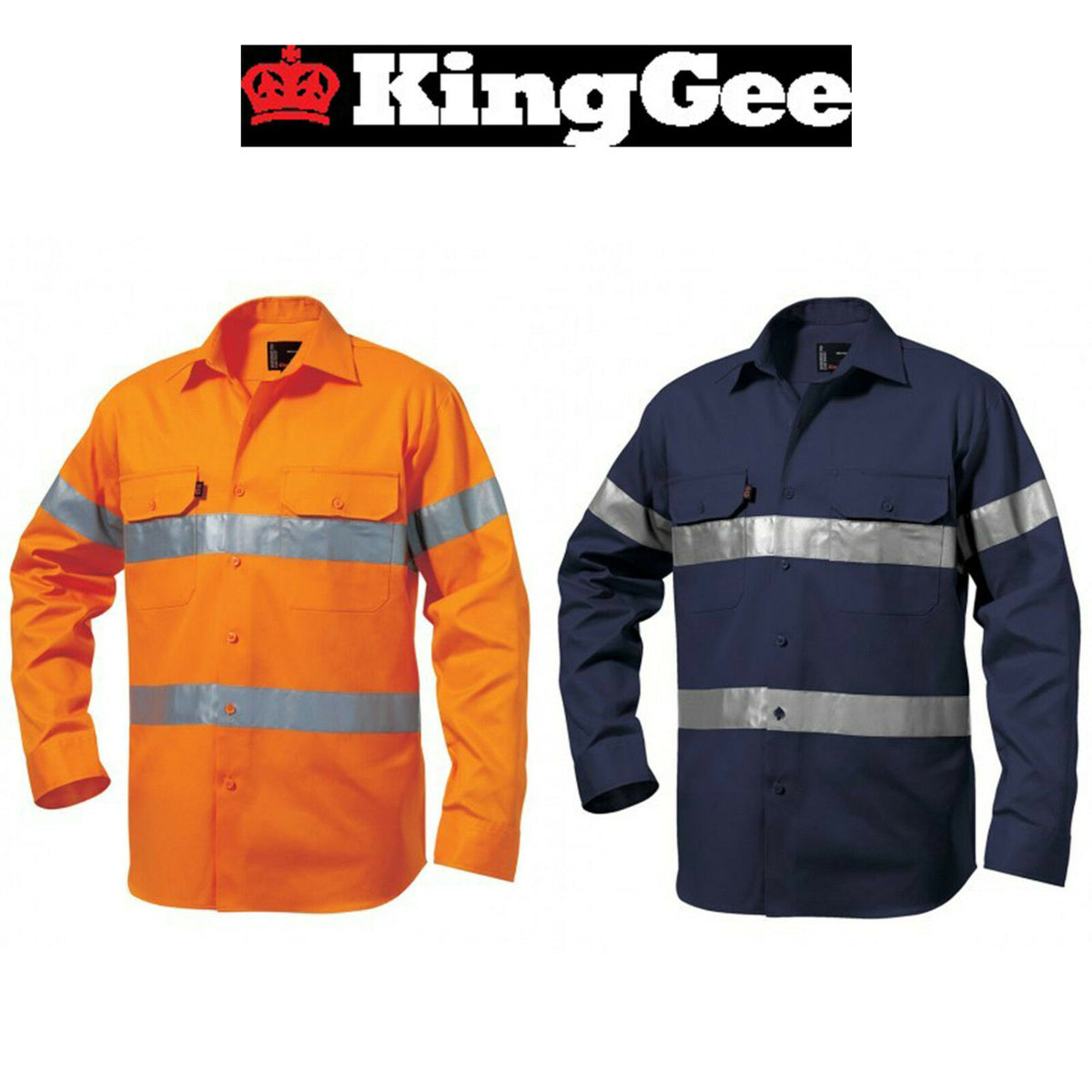 Mens KingGee Hi-Vis Long Sleeve Reflective Tape Work Shirt Job Site Drill K54250
