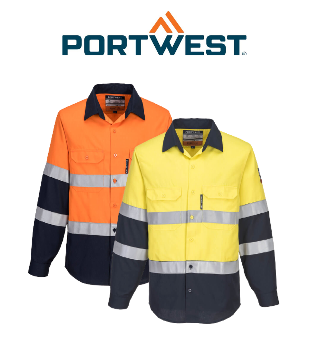 Portwest Mens Prime Mover Hi-Vis Work Shirt Long Sleeve Closed Front Taped FR04