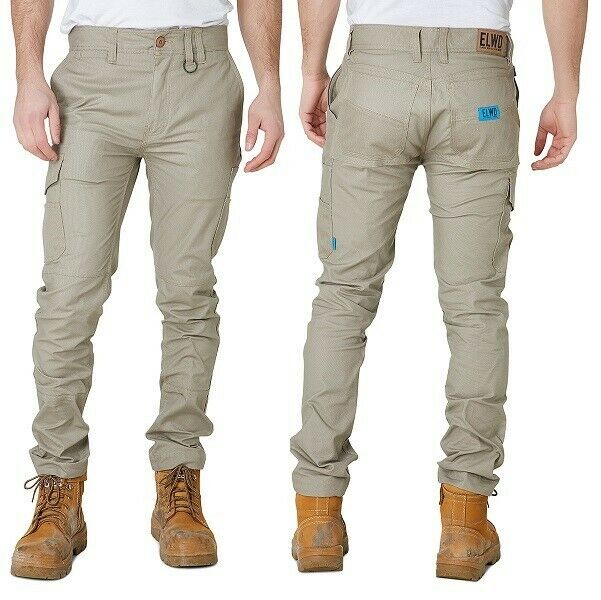 Mens Elwood Slim Pants Stretch Canvas Work Utility Safety Tradie Phone EWD105-Collins Clothing Co