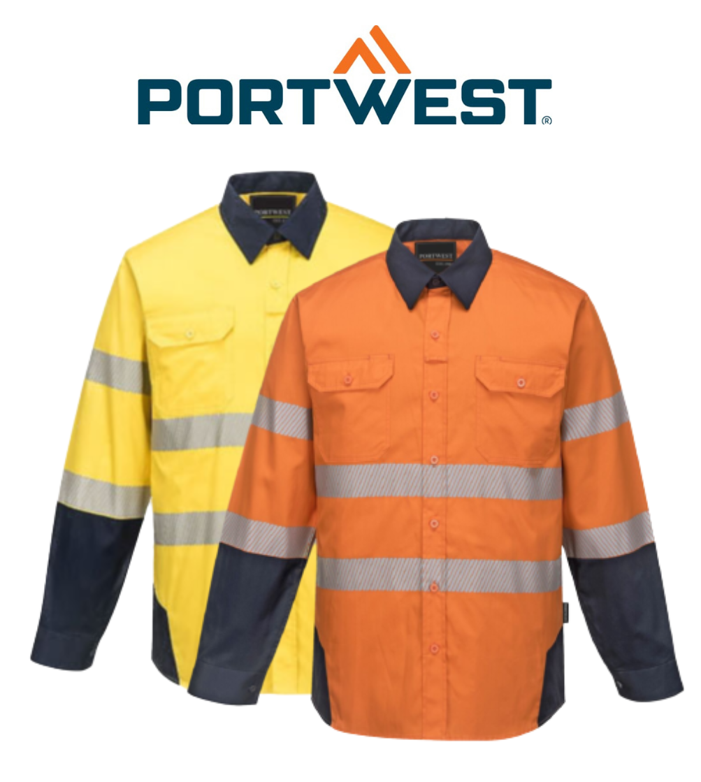 Portwest Mens PW3 Shirt Hi-Vis Tex Pro Reflective Lightweight Work Cotton PW372