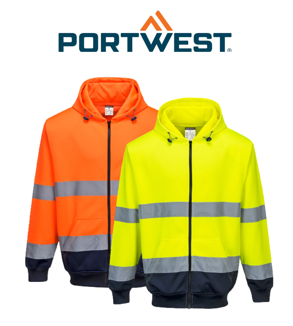 Portwest Two-Tone Zip Front Hoodie Warmth Reflective Tape Work Safety B317
