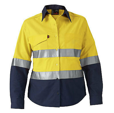 KingGee WorkCool 2 Womens Hi Vis Ref Spliced Shirt L/S Lightweight K44544-Collins Clothing Co