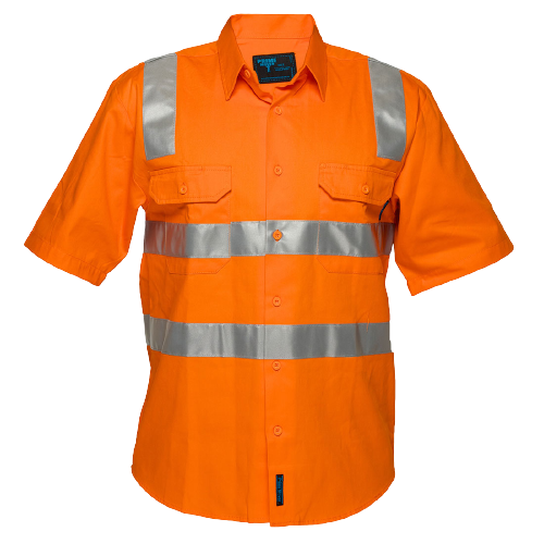 Portwest Hi-Vis Regular Weight Short Sleeve Shirt with Tape over Shoulder MS192-Collins Clothing Co
