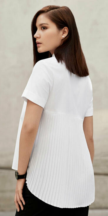 NNT Womens Stretch Cotton Blend Business Sunray Pleat Back Short Sleeve CATU62-Collins Clothing Co