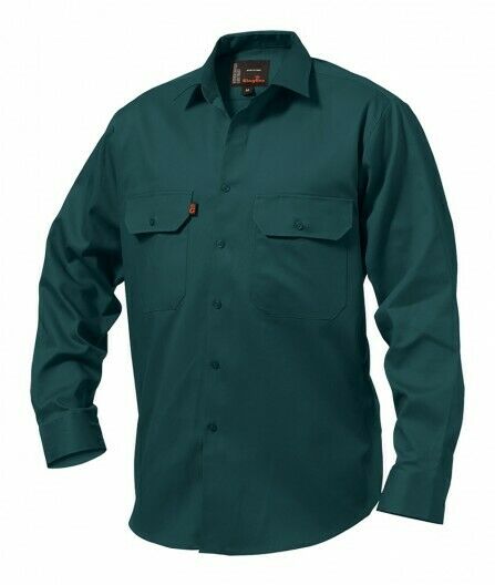 KingGee Open Front Drill Shirt Reinforced Stitching Tough Workwear K04010-Collins Clothing Co