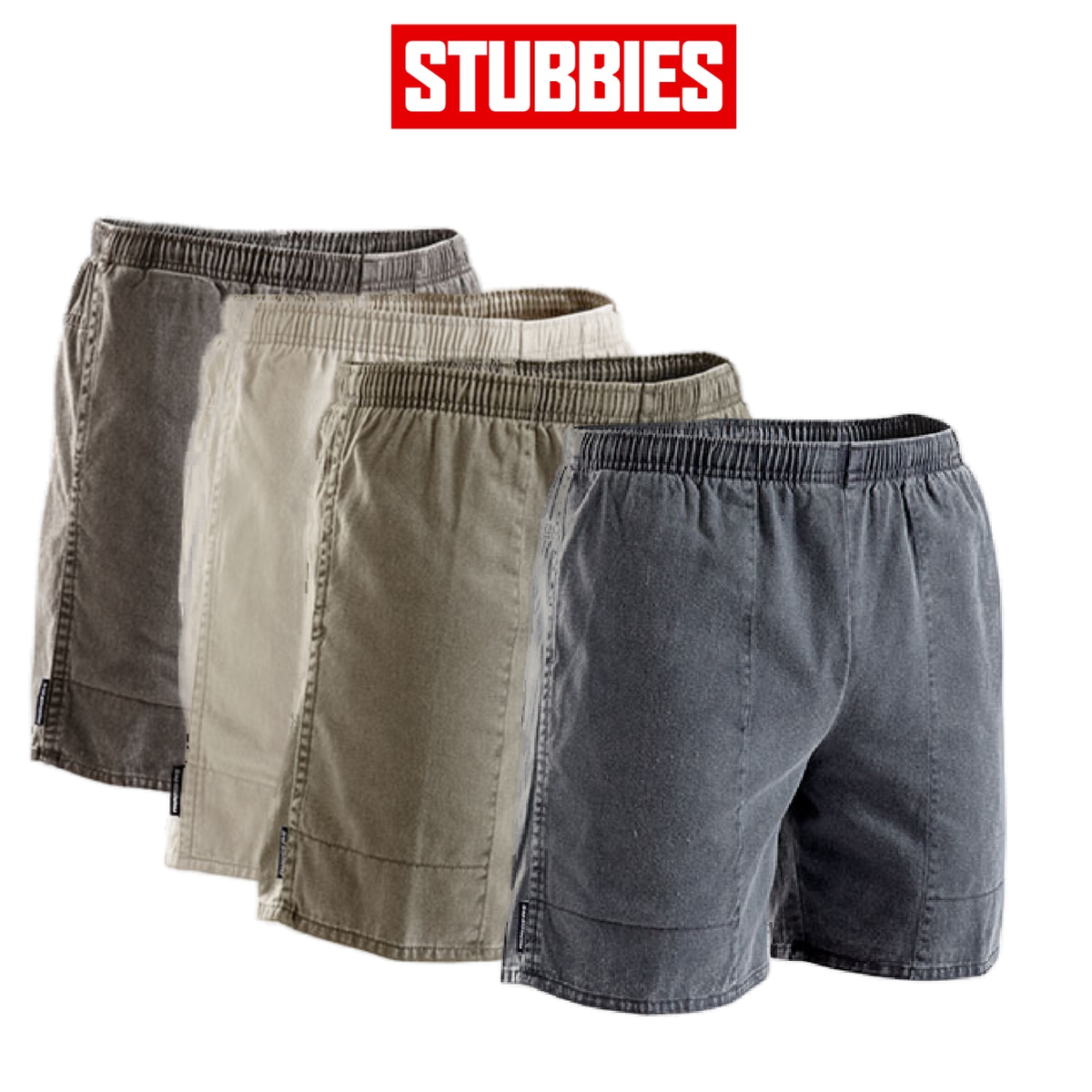 Stubbies Ruggers Mens Pigment Dyed Cotton Elasticised Waist Shorts Work SE420H