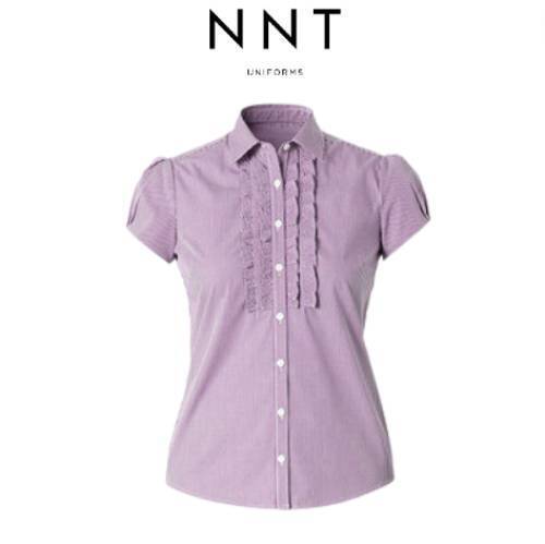 NNT Womens Discontinued Gingham Cap SLV Frill Shirt Collared Shirt CAT9W3