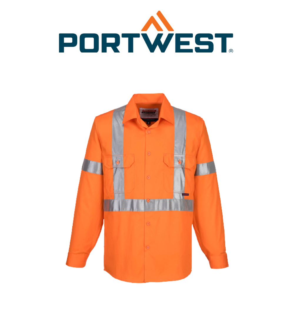 Portwest 100% Lightweight Cotton Long Sleeve Shirt with Cross Back Tape MX301