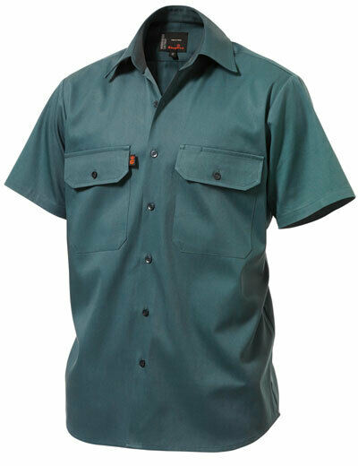 KingGee Mens Open Front Drill Shirt S/S Reinforced Work Cotton Comfy K04030-Collins Clothing Co