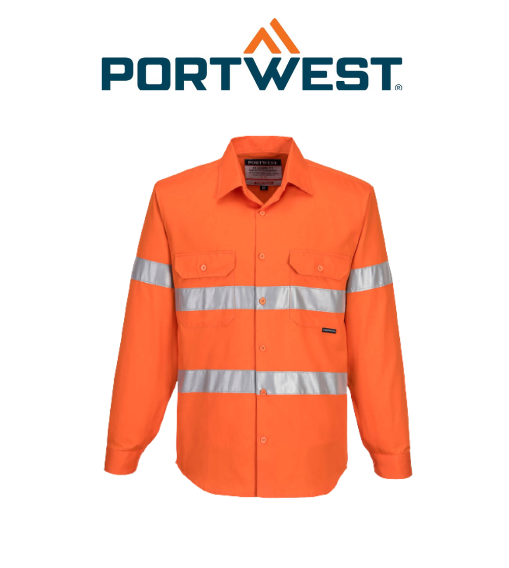 Portwest Hi-Vis Regular Weight Long Sleeve Shirt Tape Reflective Safety MA191