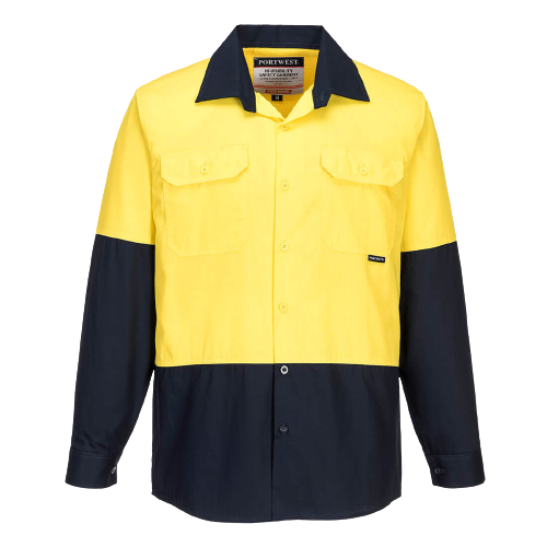 Portwest Hi-Vis Two Tone Lightweight Long Sleeve Shirt Reflective Safety MS801-Collins Clothing Co