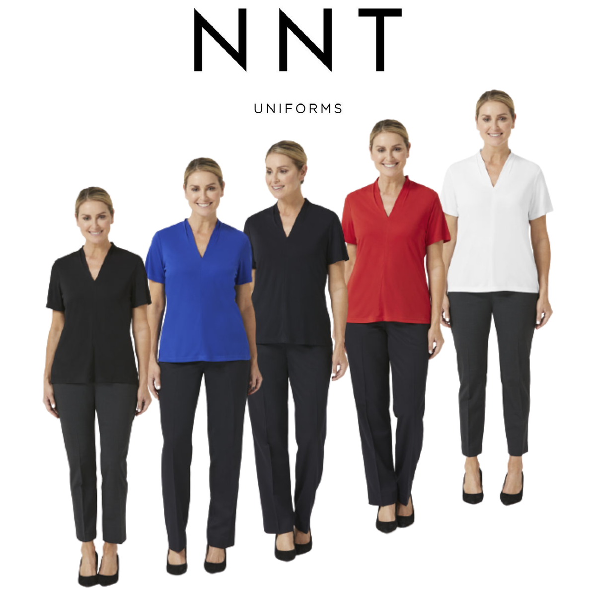NNT Womens Matt Jersey V Neck Business Short Sleeve Formal Shirt Comfy CATUHP