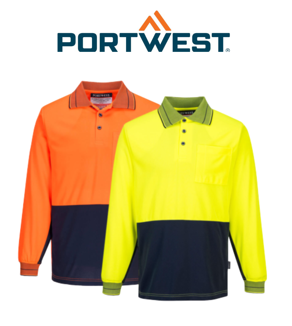 Portwest Mens Prime Mover Long Sleeve Micro Mesh Work Polo Shirt Cool Dry MP113