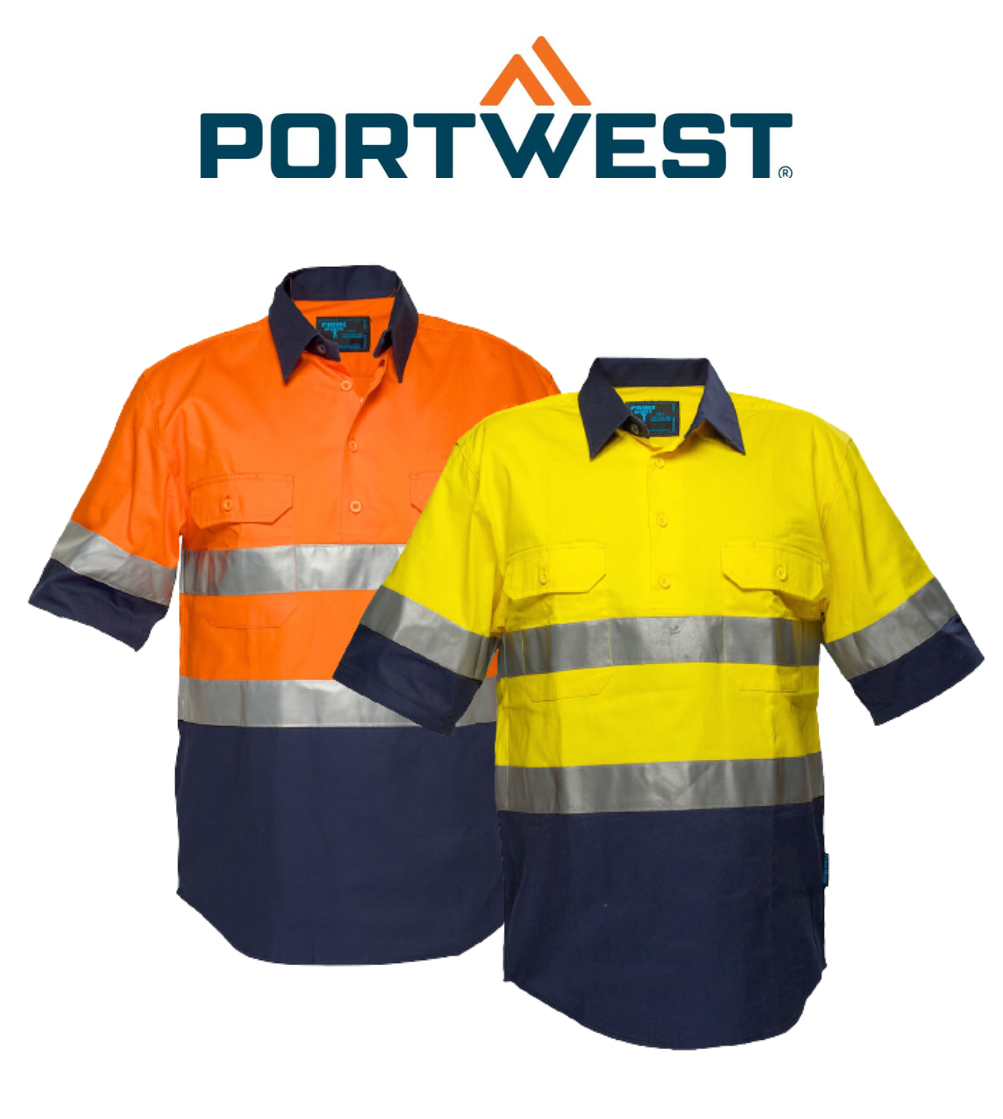 Portwest Hi-Vis Two Tone Regular Weight Short Sleeve Close Shirt Tape MC102