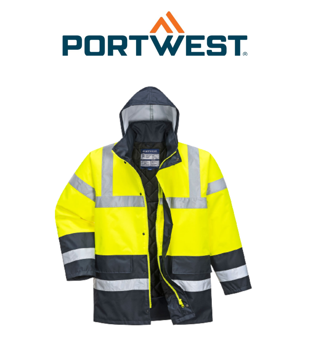 Portwest Hi-Vis Two Tone Traffic Jacket Waterproof Reflective Tape Work S466