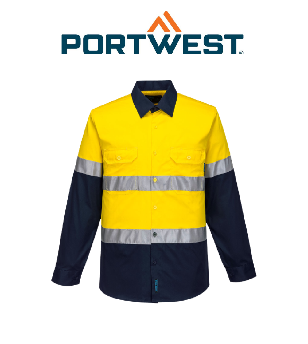 Portwest Mens Prime Mover Taped Hi-Vis Lightweight Long Sleeve Shirt Work MA801