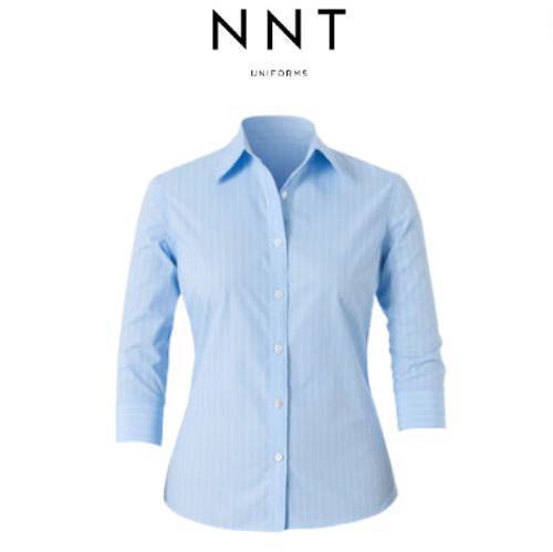 NNT Mens Cotton Blend Stripe Classic 3/4 Sleeve Blue Classic Shirt CAT4J6