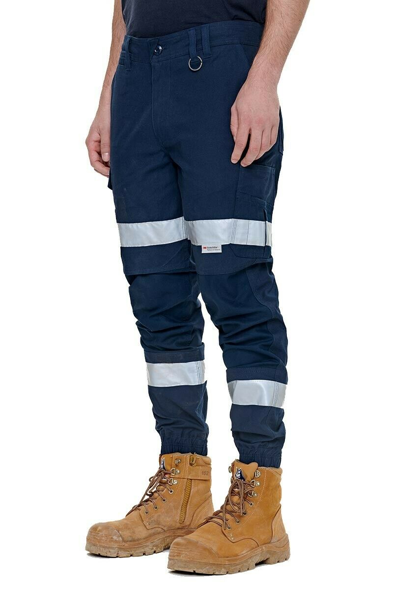 Elwood Mens Reflective Cuffed Work Pants Taped Pant Stretch Canvas Cargo EWD107-Collins Clothing Co