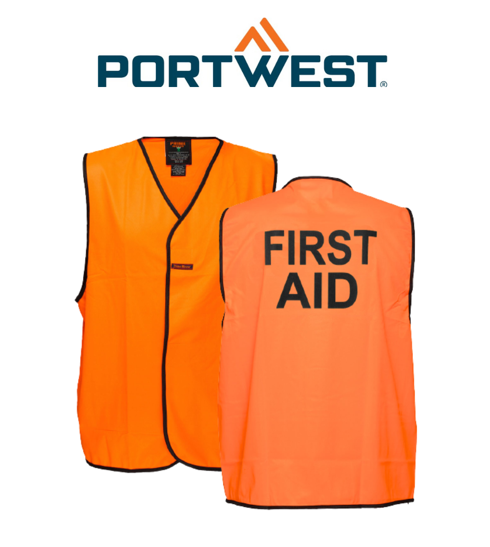 Portwest First Aid Hi-Vis Vest Class D Comfort Touch Tape Work Safety MV117