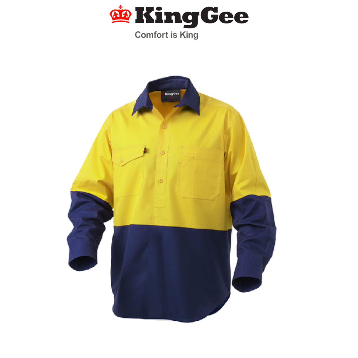 KingGee Workcool Hi-Vis Closed Front Shirt Long Sleeve Comfy Workwear K54876