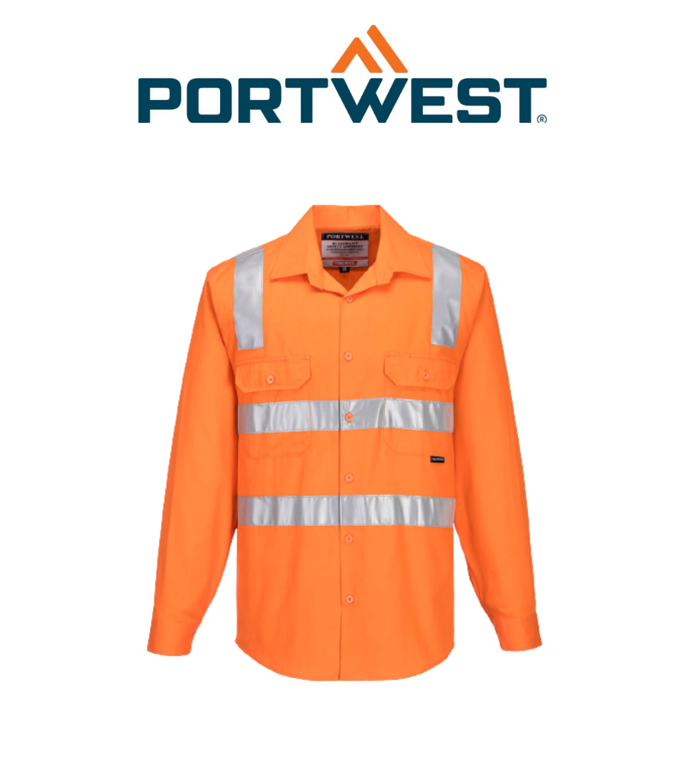 Portwest Hi-Vis Regular Weight Long Sleeve Shirt with Tape over Shoulder MS191