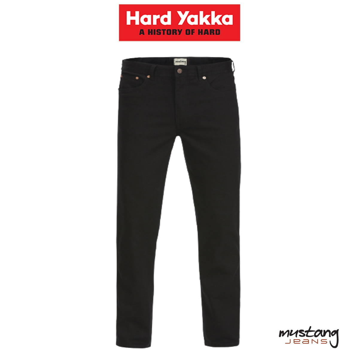 Hard Yakka Mens Mustang Stretch Jeans Denim Tough Brass Zip Classic Fit Y43246