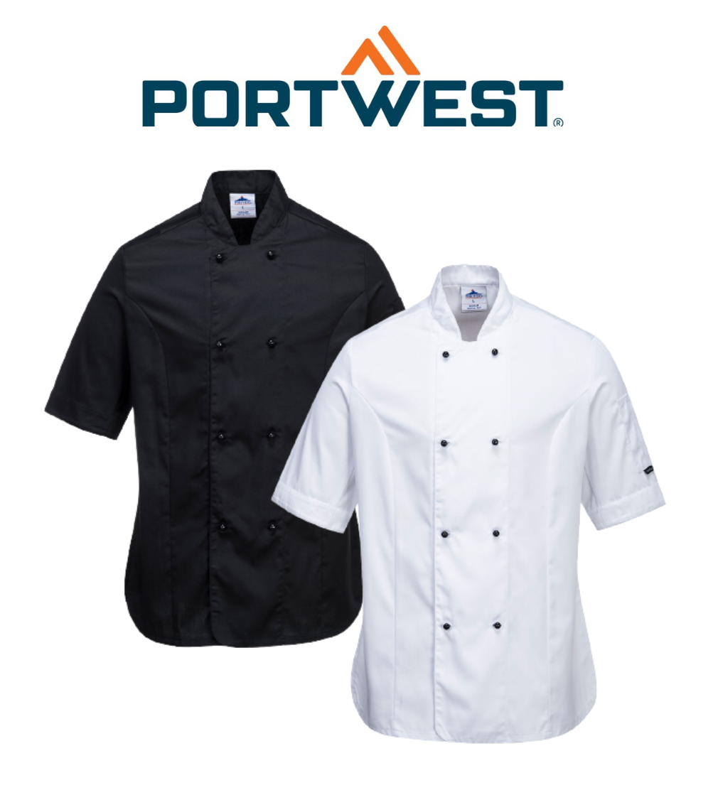 Portwest Rachel Ladies Chefs Jacket S/S Comfortable Mesh Air Sleeve Pocket C737