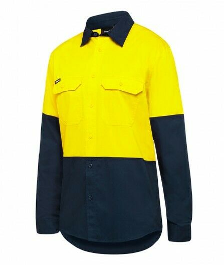 KingGee Mens Stretch Spliced Shirt Comfort Work Safety Cotton Hi-Vis Hem K04035-Collins Clothing Co