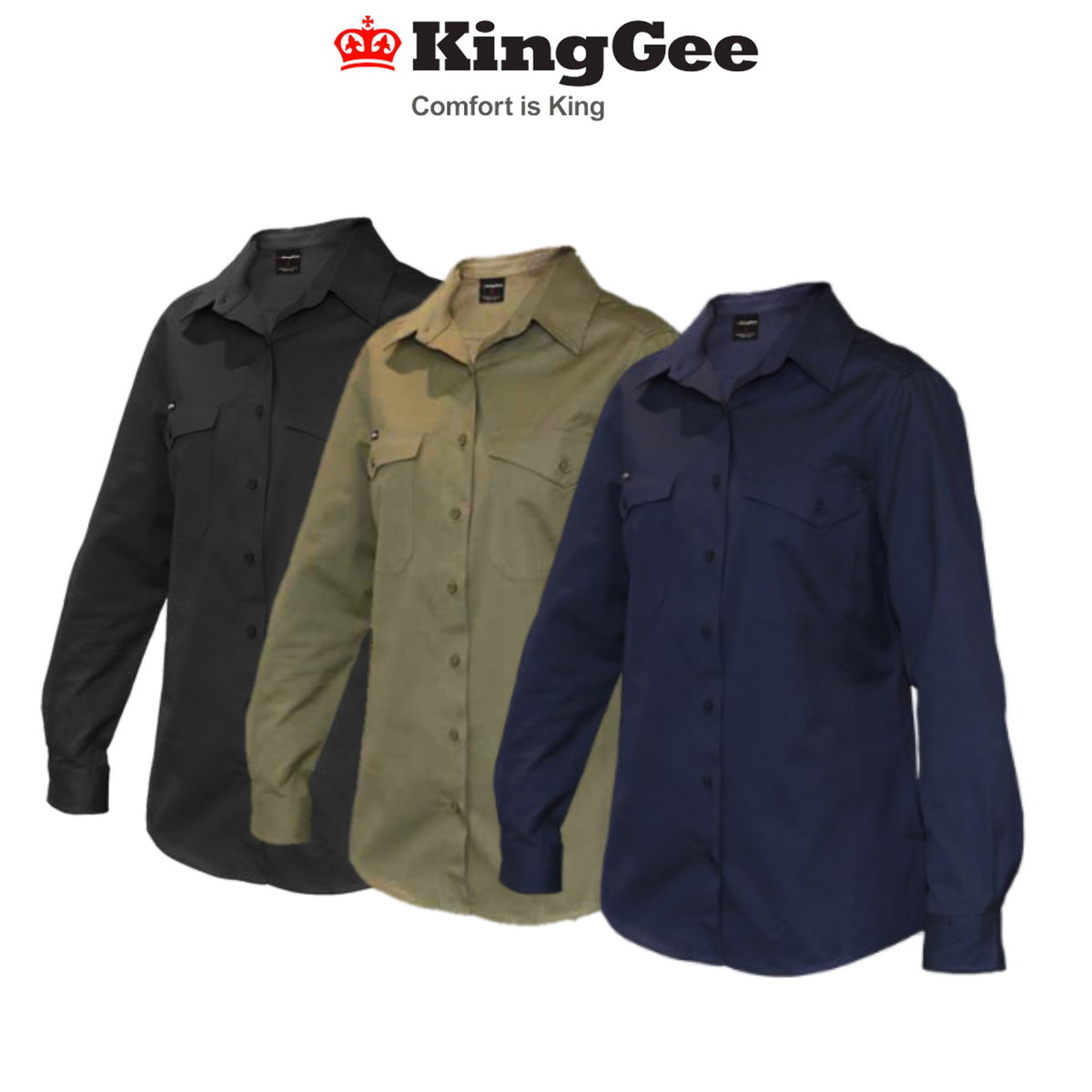 KingGee Womens Workcool 2 Shirt Long Sleeve Lightweight Breathable Work K69880