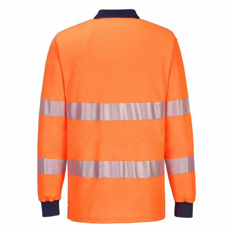 Portwest Mens Long Sleeve PW3 Hi-Vis Polo Shirt  Reflective Safety Workwear T186-Collins Clothing Co