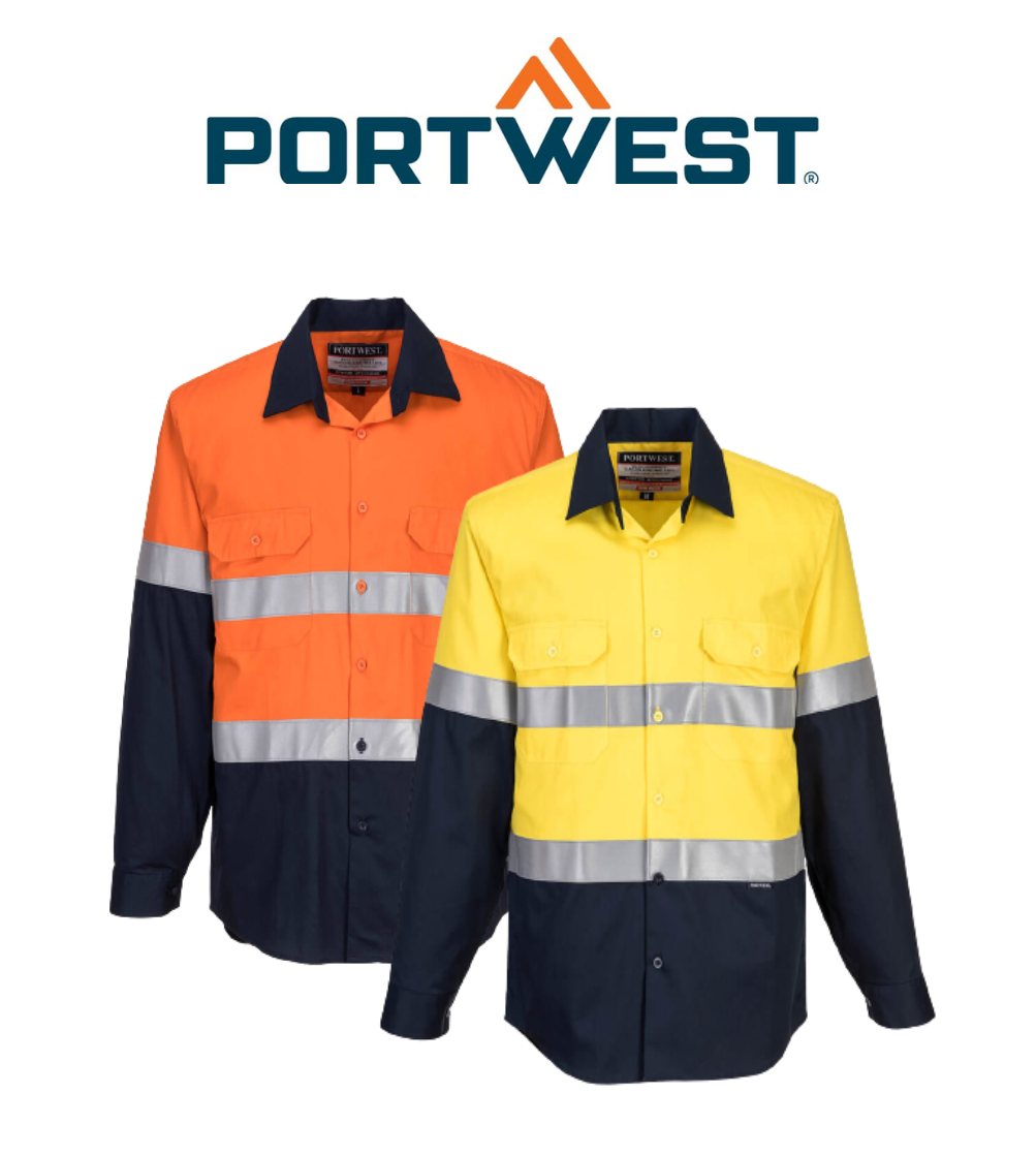 Portwest Flame Resistant Shirt Hi-Vis Work Long Sleeve Closed Front Taped MF101