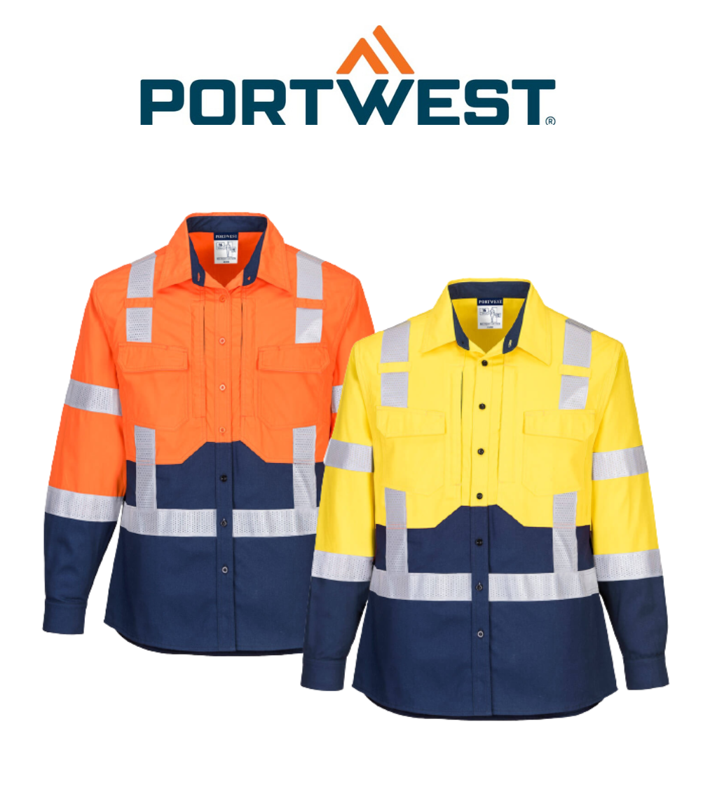 Portwest Ladies Hi-Vis Stretch Long Sleeve Shirt 2 Tone Reflective Safety LS502