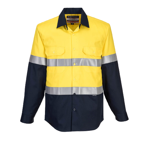 Portwest Flame Resistant Shirt Hi-Vis Work Long Sleeve Closed Front Taped MF101-Collins Clothing Co