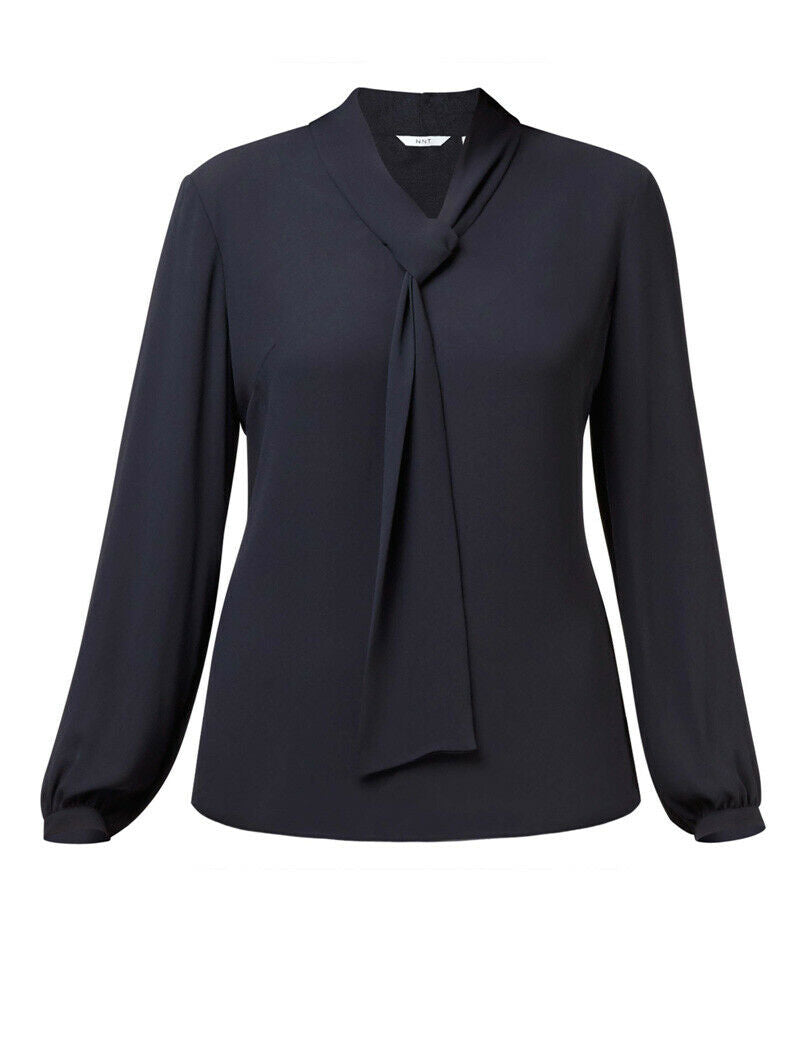 NNT Womens Formal Long Sleeve Tie Neck Blouse Soft Georgette Business CATUG4-Collins Clothing Co