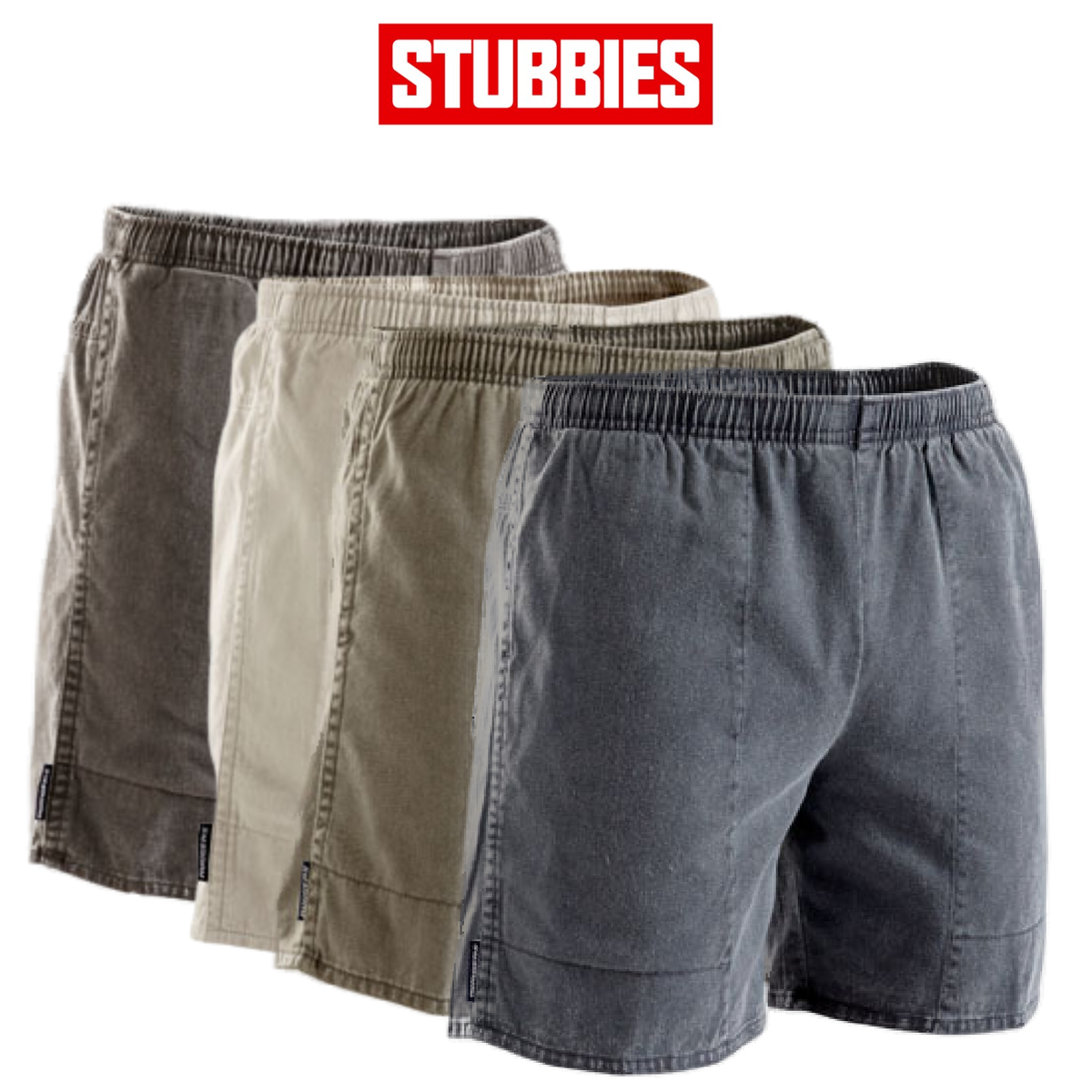 Stubbies Ruggers Mens Pigment Dyed Shorts Drawcord Cotton Elastic Work SE4200