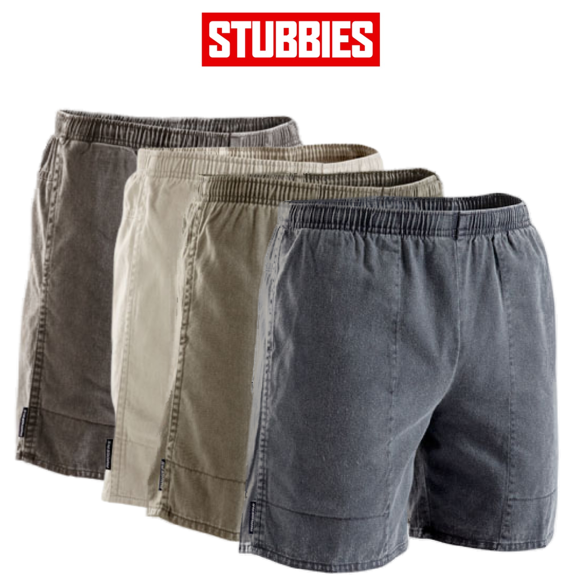 Stubbies Ruggers Mens Pigment Dyed Shorts Drawcord Cotton Elastic