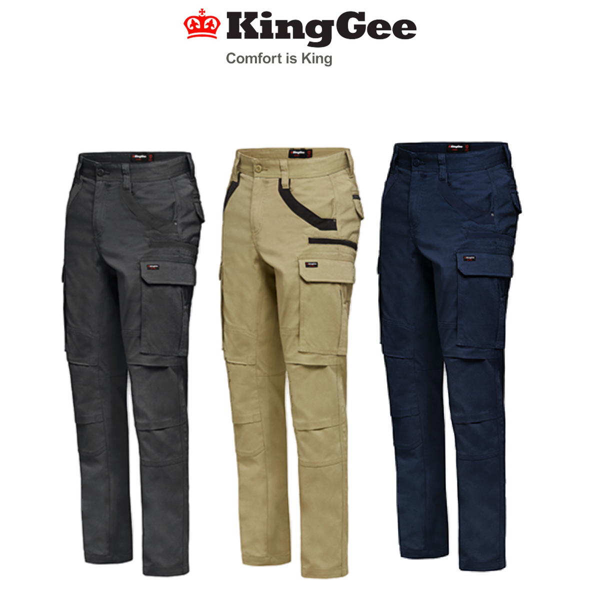 KingGee Mens Tradies Stretch Cargo Pants Durable Cotton Tough Safety Work K69860