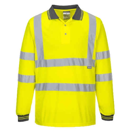 Portwest Hi-Vis Long Sleeved Polo 2 Tone Reflective Taped Work Safety S277-Collins Clothing Co