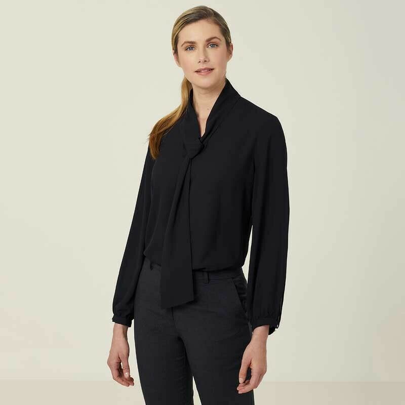 NNT Womens Formal Long Sleeve Tie Neck Blouse Classic Gathered Business CATUL2-Collins Clothing Co