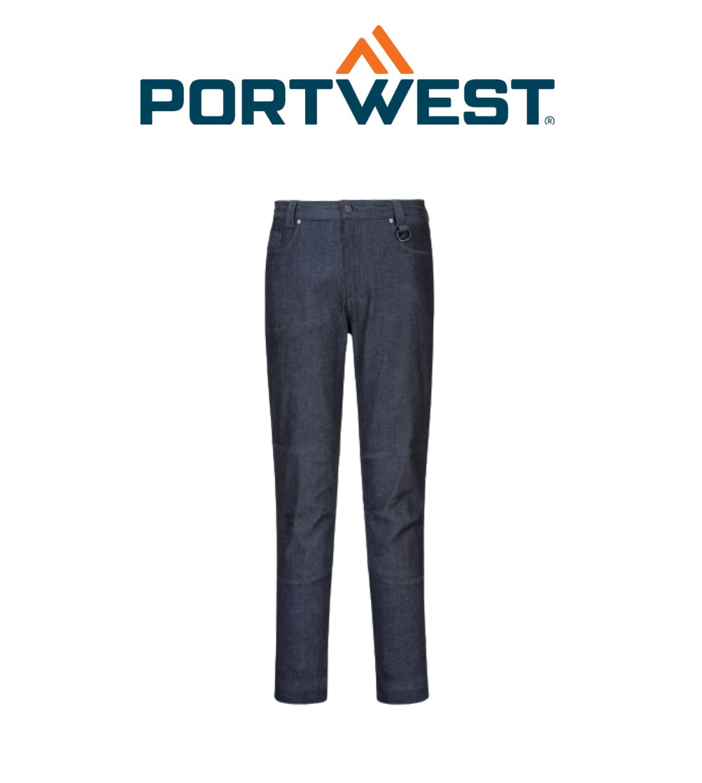 Portwest Denim Slim fit Stretch Work Pants Comfort 6 Pocket Tapered Pant MP702