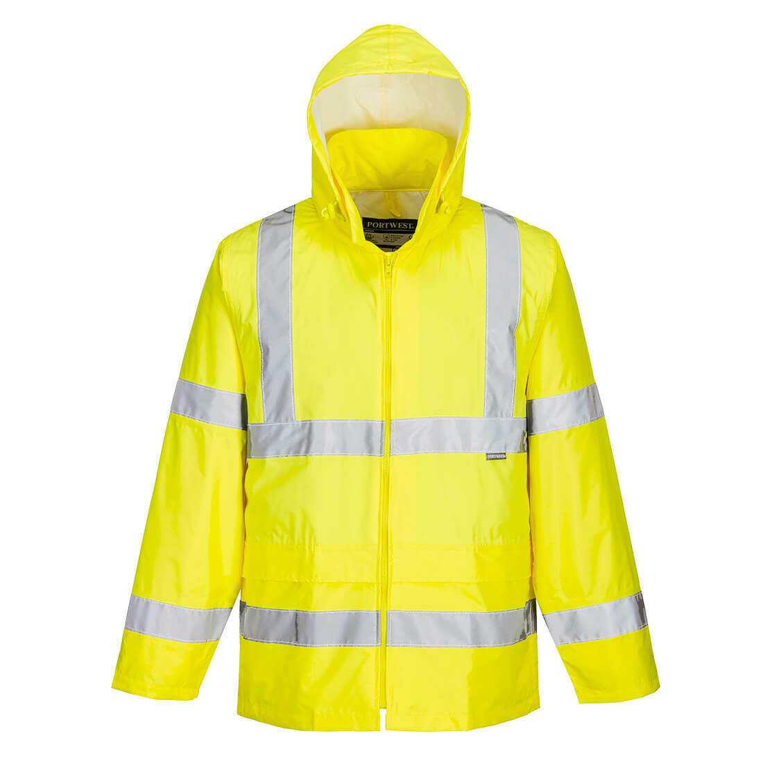 Portwest Mens Hi-Vis Rain Jacket Reflective Taped Hood Work Safety Comfy H440-Collins Clothing Co