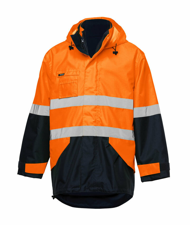 KingGee 4 in 1 Waterproof Jacket Fleece Insulated Hood Safety Hi-Vis K55300-Collins Clothing Co
